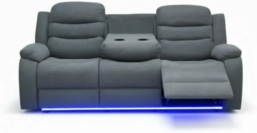 Madrid Electric Recliner Sofa - Grey Fabric, USB Ports, LED Lights, Cupholders