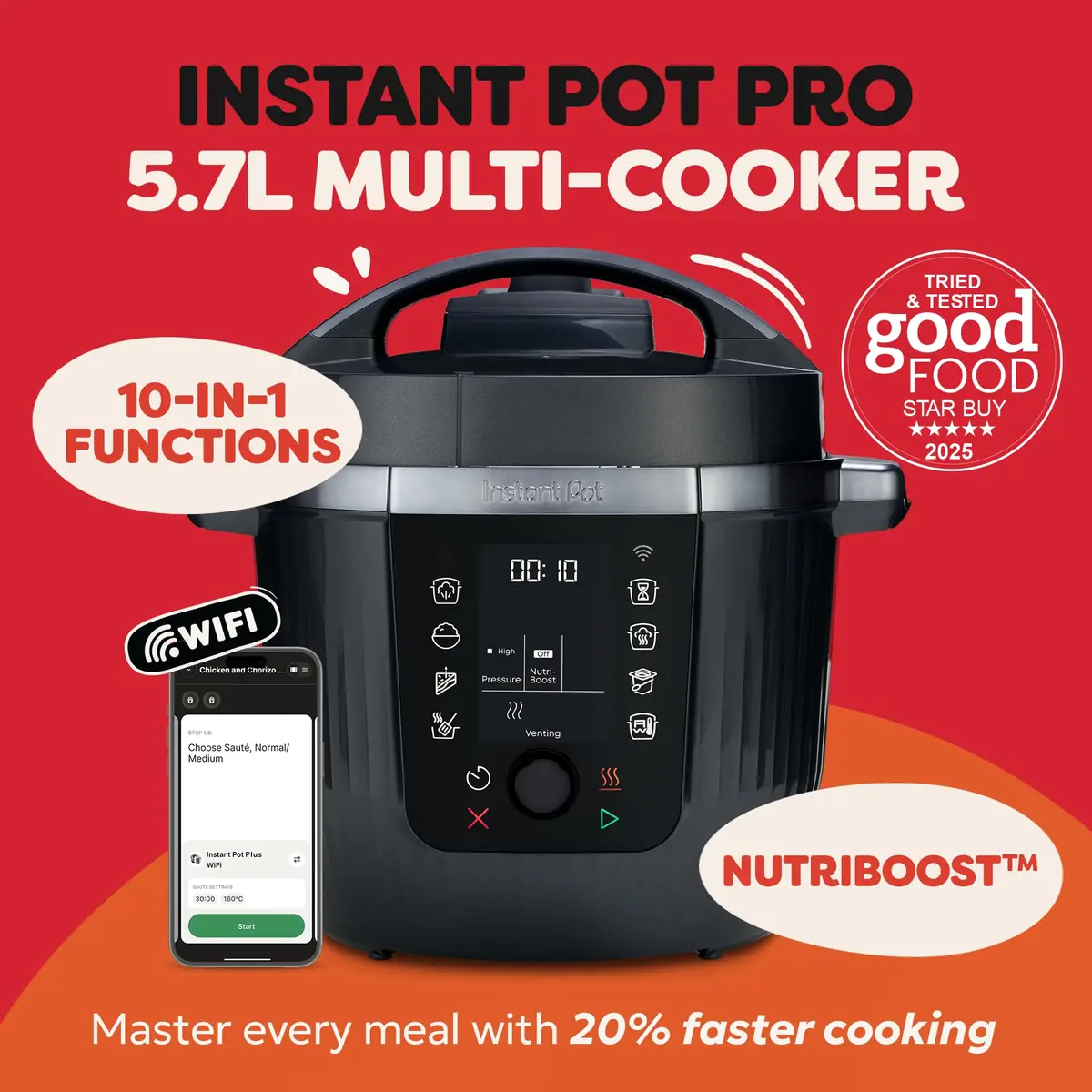 Instant Pot Pro Electric Pressure Cooker - Black, 5.7L, 10-in-1 - Image 2