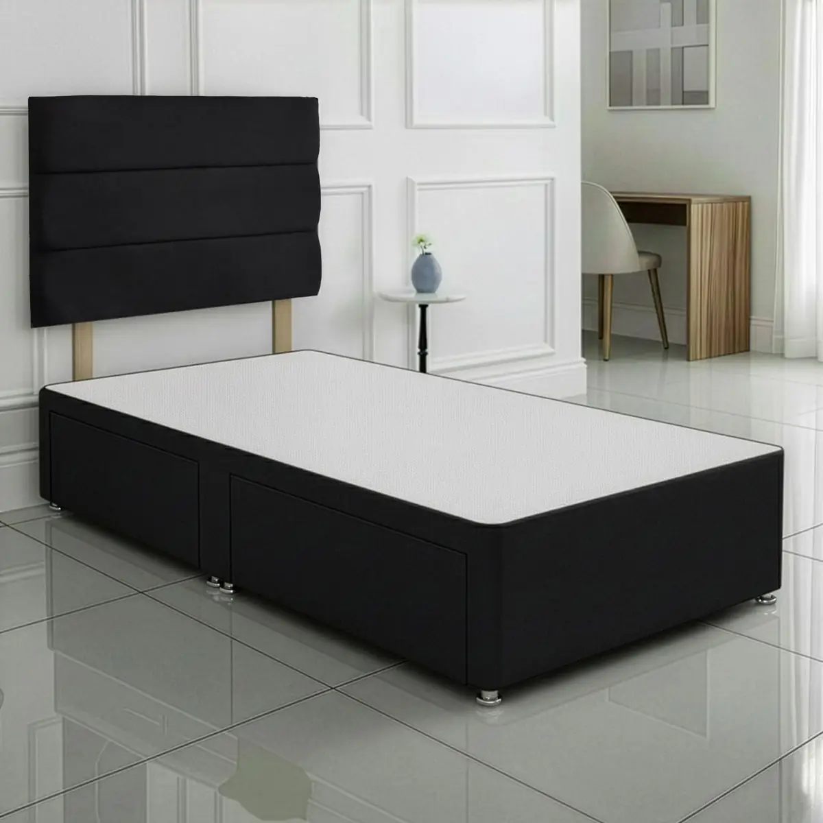 SANA SLEEP Divan Bed with 2 Drawers - Plush Fabric, Optional Orthopaedic Mattress - Image 8