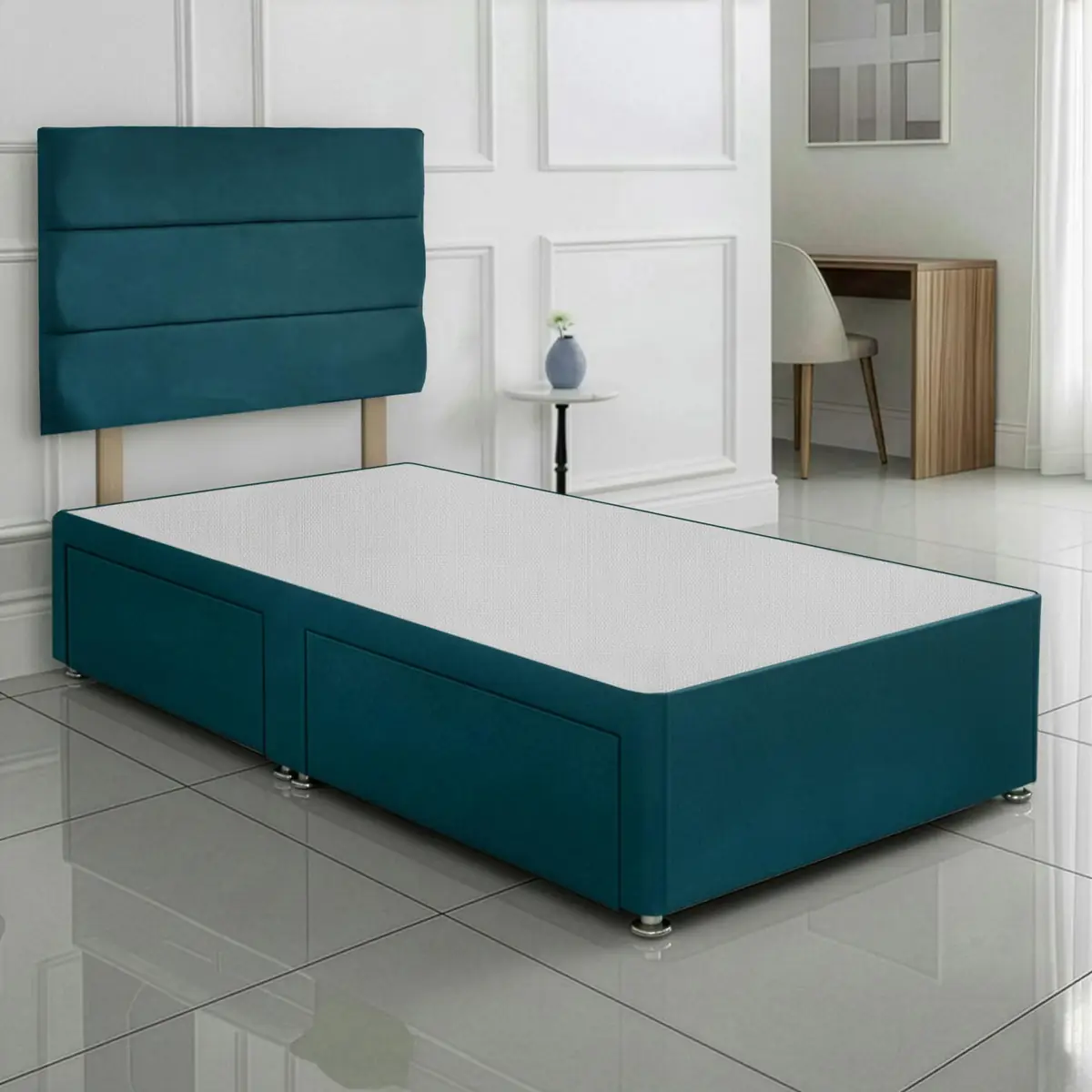 SANA SLEEP Divan Bed with 2 Drawers - Plush Fabric, Optional Orthopaedic Mattress - Image 2