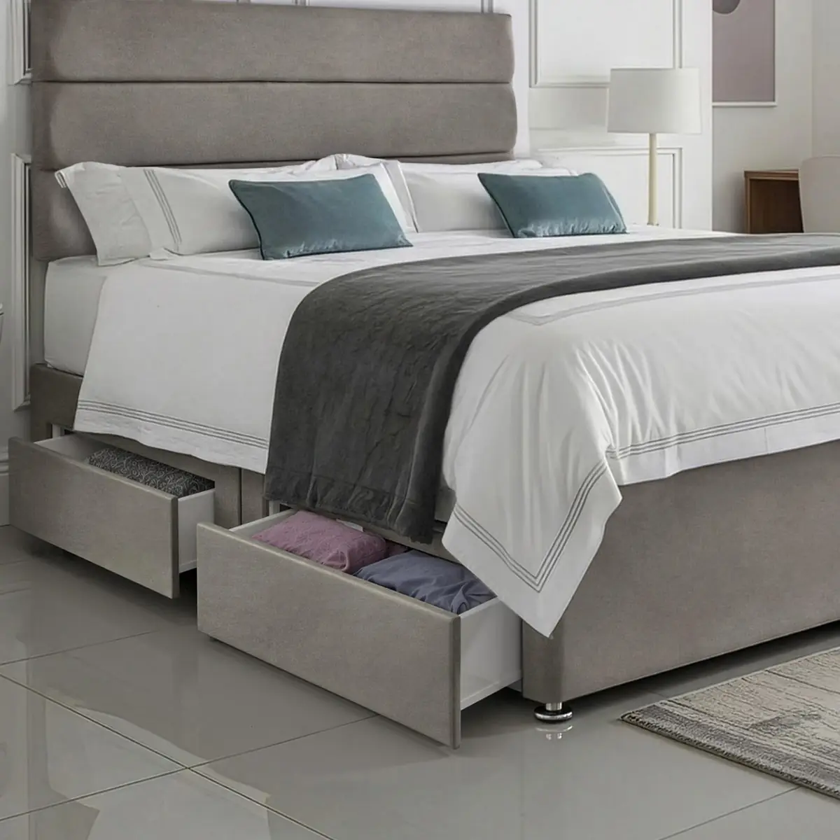 SANA SLEEP Divan Bed with 2 Drawers - Plush Fabric, Optional Orthopaedic Mattress - Image 94
