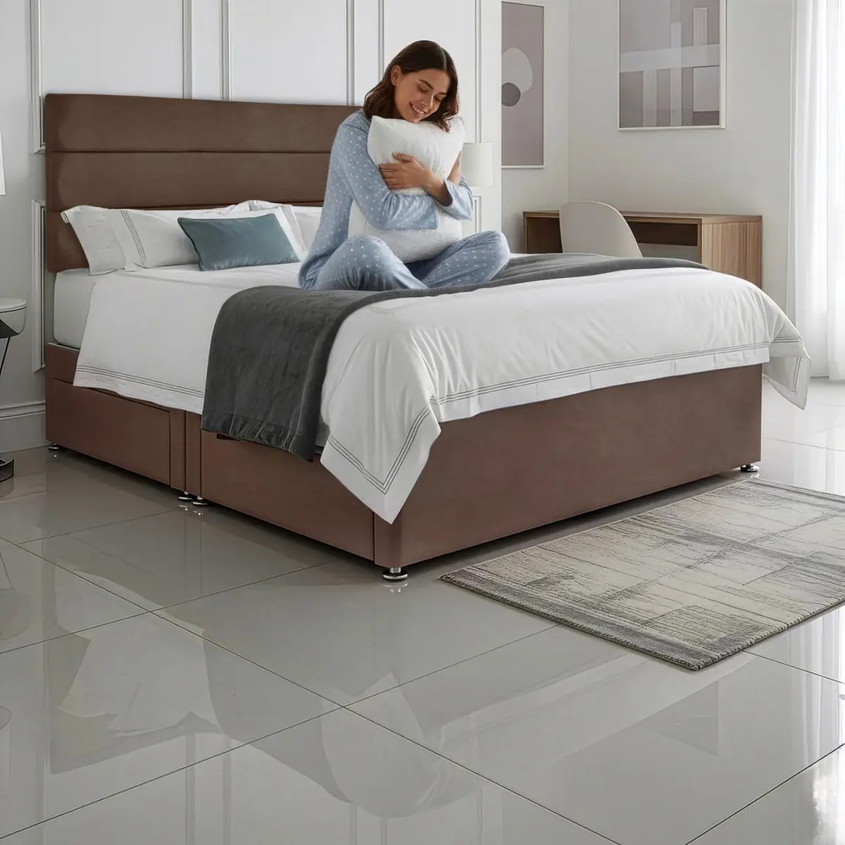 SANA SLEEP Divan Bed with 2 Drawers - Plush Fabric, Optional Orthopaedic Mattress - Image 77