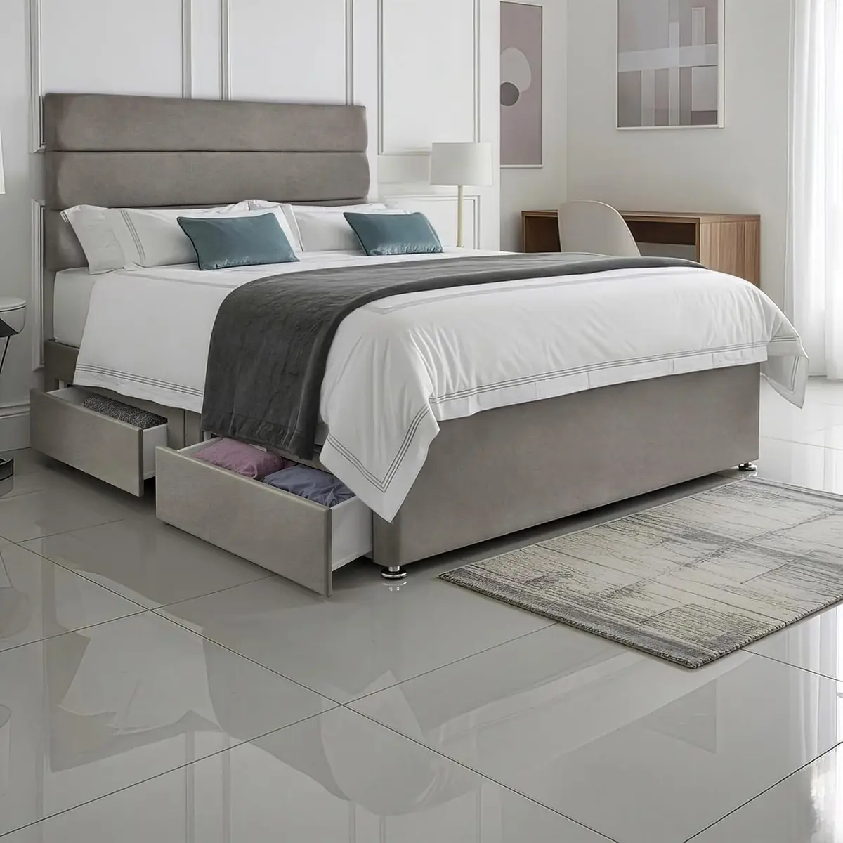 SANA SLEEP Divan Bed with 2 Drawers - Plush Fabric, Optional Orthopaedic Mattress - Image 71