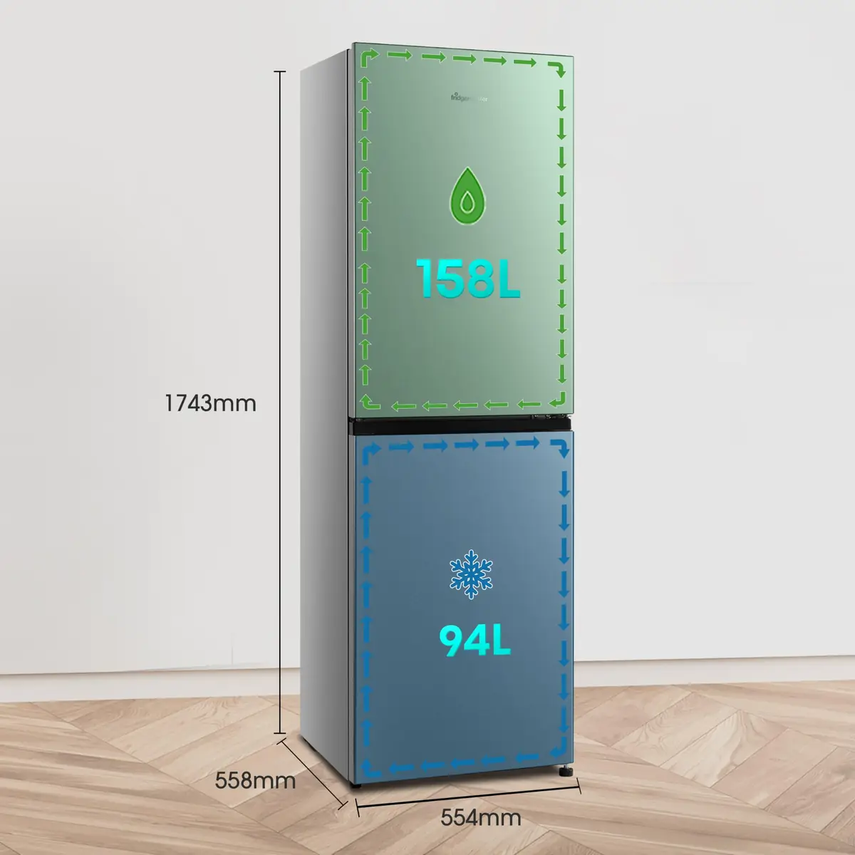 Fridgemaster Freestanding Fridge Freezer - Silver, 252L, 55cm, 50/50 Split - Image 3