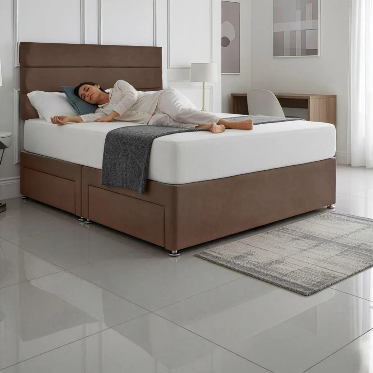 SANA SLEEP Divan Bed with 2 Drawers - Plush Fabric, Optional Orthopaedic Mattress - Image 78