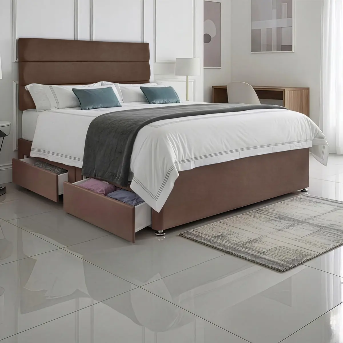 SANA SLEEP Divan Bed with 2 Drawers - Plush Fabric, Optional Orthopaedic Mattress - Image 76