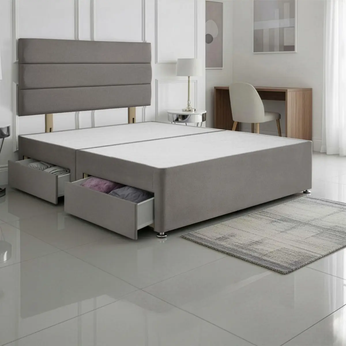 SANA SLEEP Divan Bed with 2 Drawers - Plush Fabric, Optional Orthopaedic Mattress - Image 90