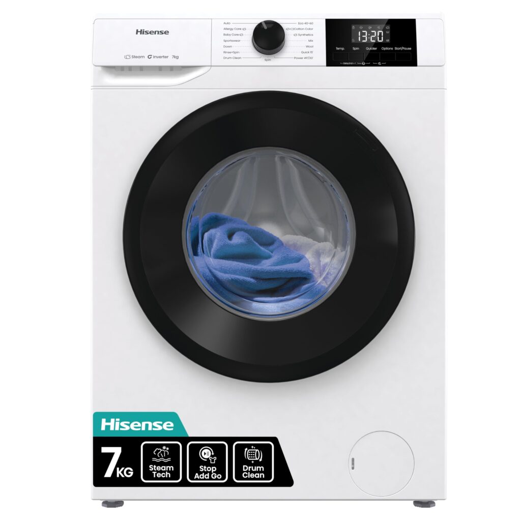 Hisense Freestanding Washing Machine - White, 7kg, 1200 RPM, Steam Wash