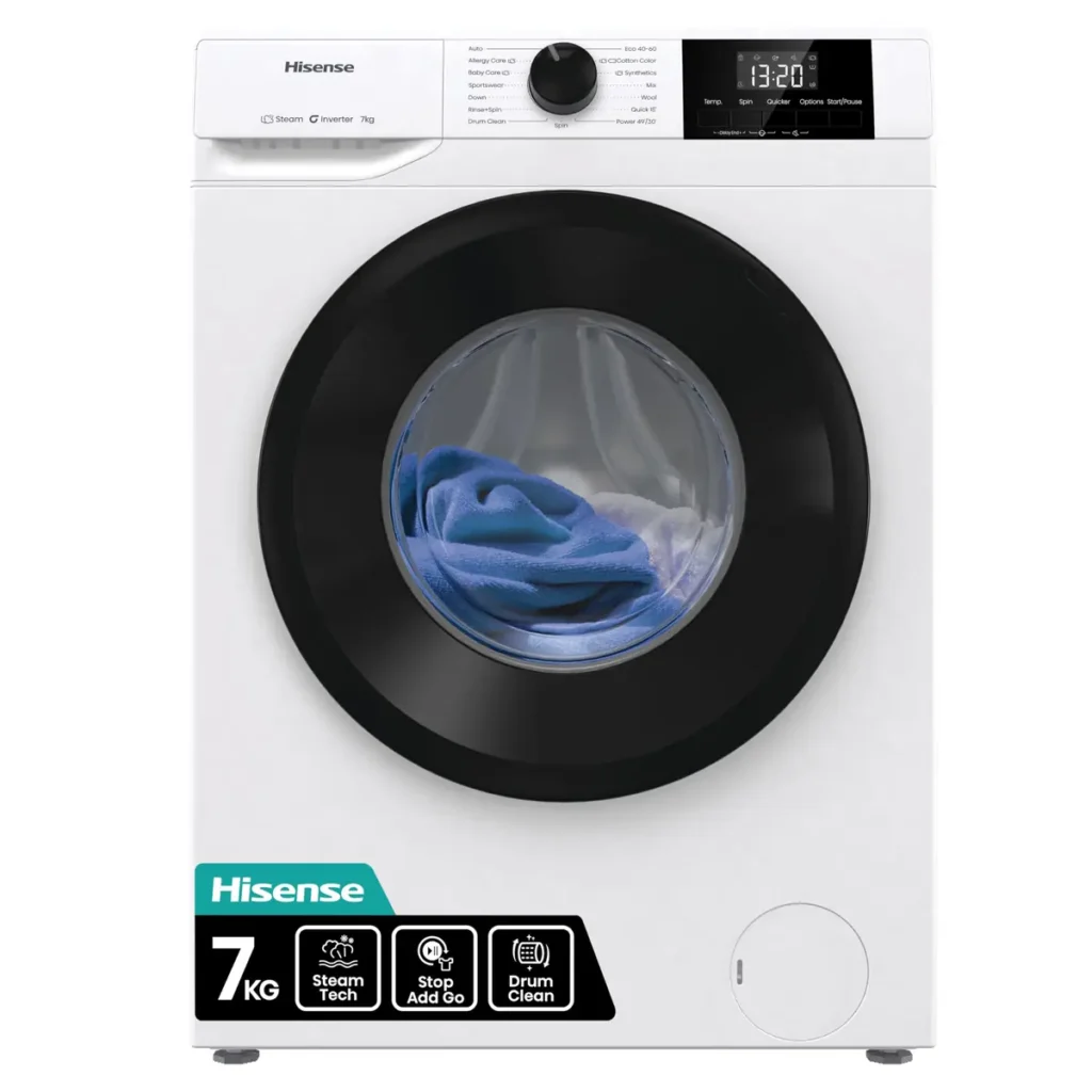 Hisense Freestanding Washing Machine - White, 7kg, 1200 RPM, Steam Wash