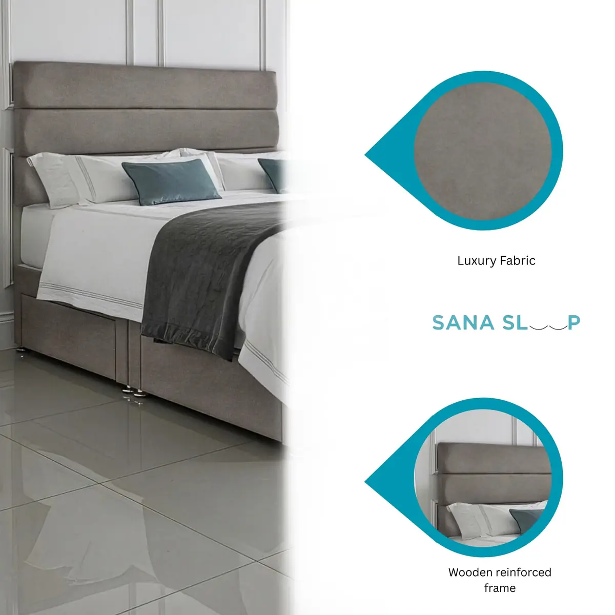 SANA SLEEP Divan Bed with 2 Drawers - Plush Fabric, Optional Orthopaedic Mattress - Image 92