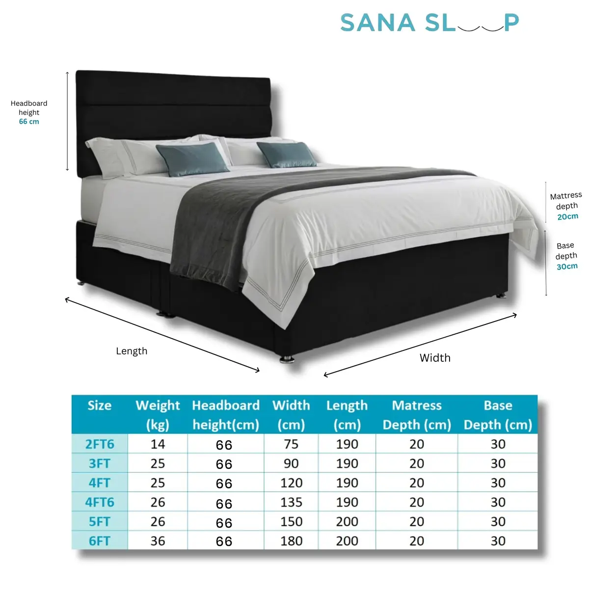 SANA SLEEP Divan Bed with 2 Drawers - Plush Fabric, Optional Orthopaedic Mattress - Image 97