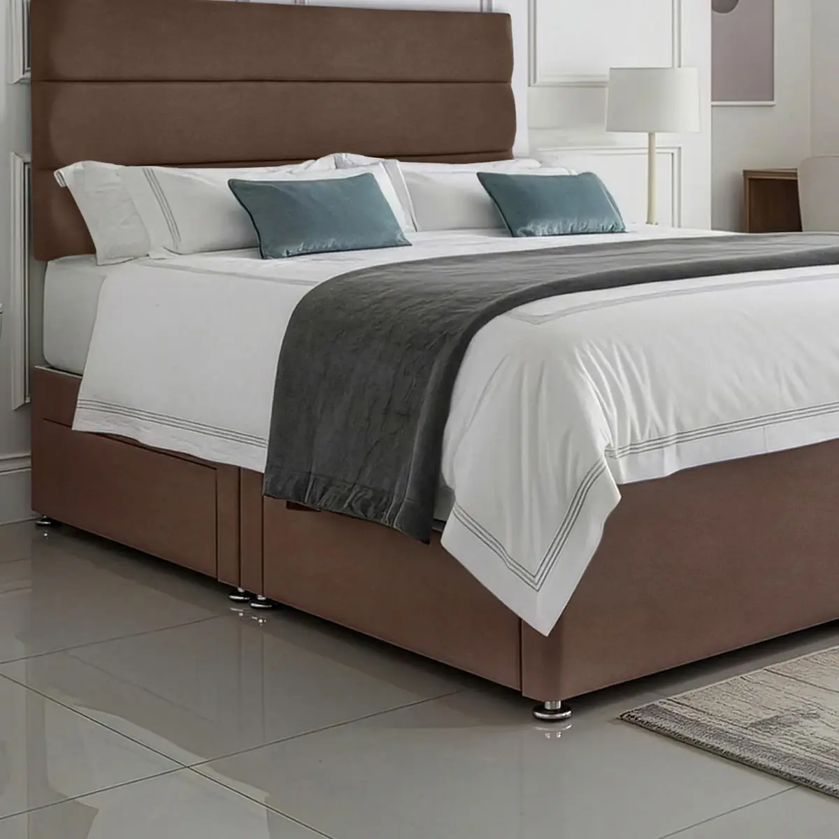SANA SLEEP Divan Bed with 2 Drawers - Plush Fabric, Optional Orthopaedic Mattress - Image 80