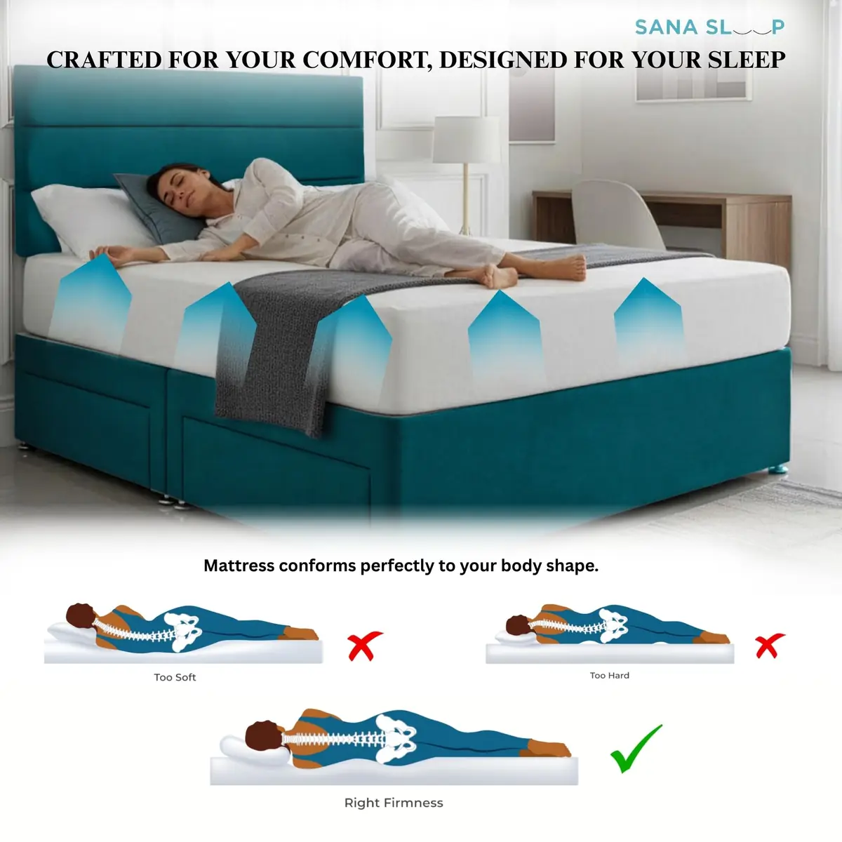 SANA SLEEP Divan Bed with 2 Drawers - Plush Fabric, Optional Orthopaedic Mattress - Image 86