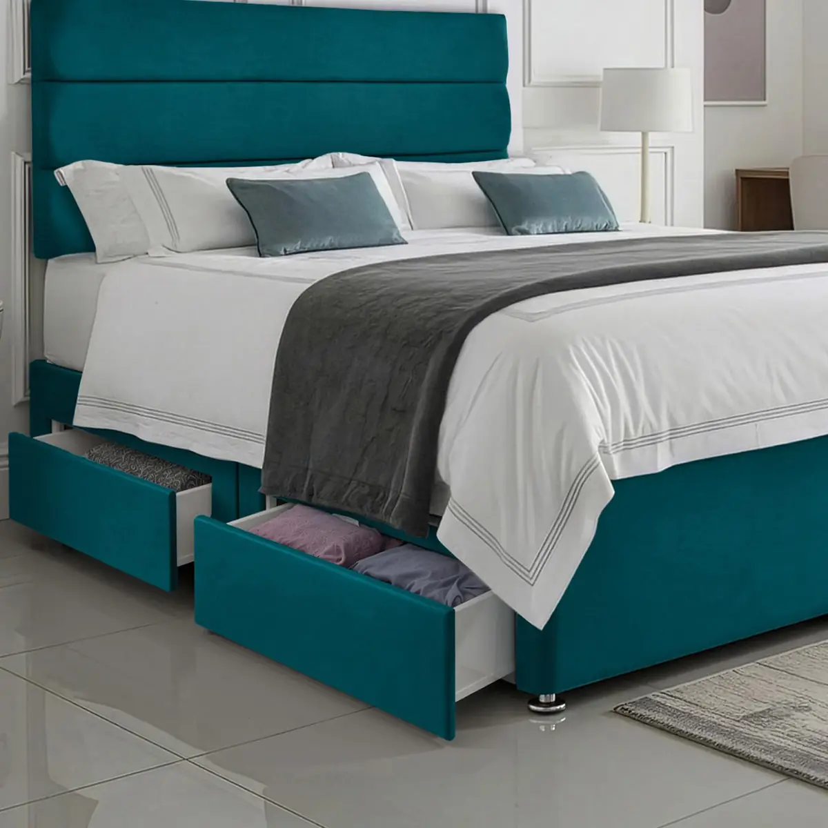 SANA SLEEP Divan Bed with 2 Drawers - Plush Fabric, Optional Orthopaedic Mattress - Image 87