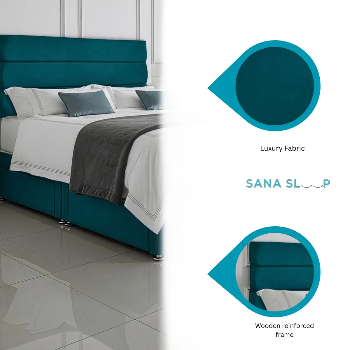 SANA SLEEP Divan Bed with 2 Drawers - Plush Fabric, Optional Orthopaedic Mattress - Image 85