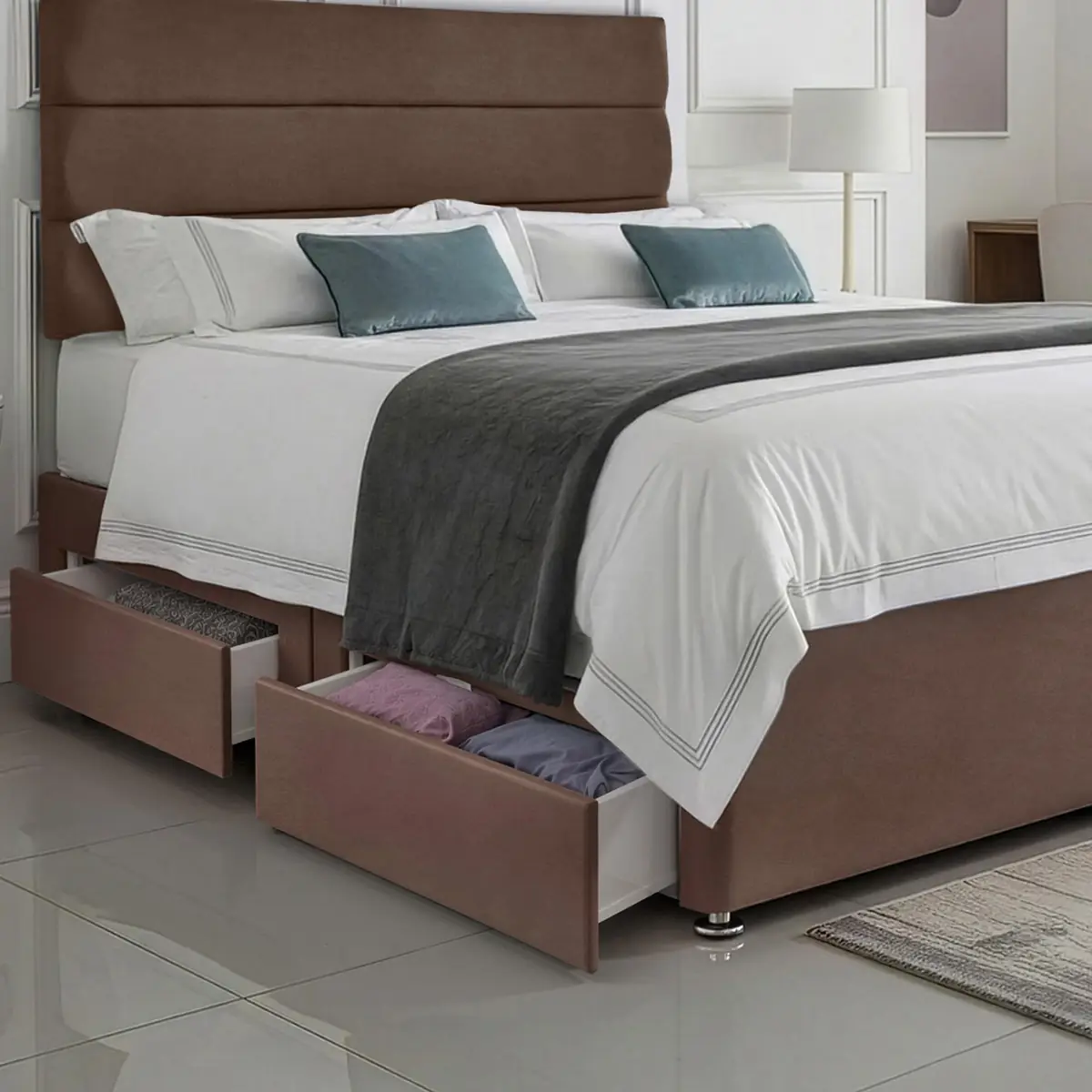 SANA SLEEP Divan Bed with 2 Drawers - Plush Fabric, Optional Orthopaedic Mattress - Image 81