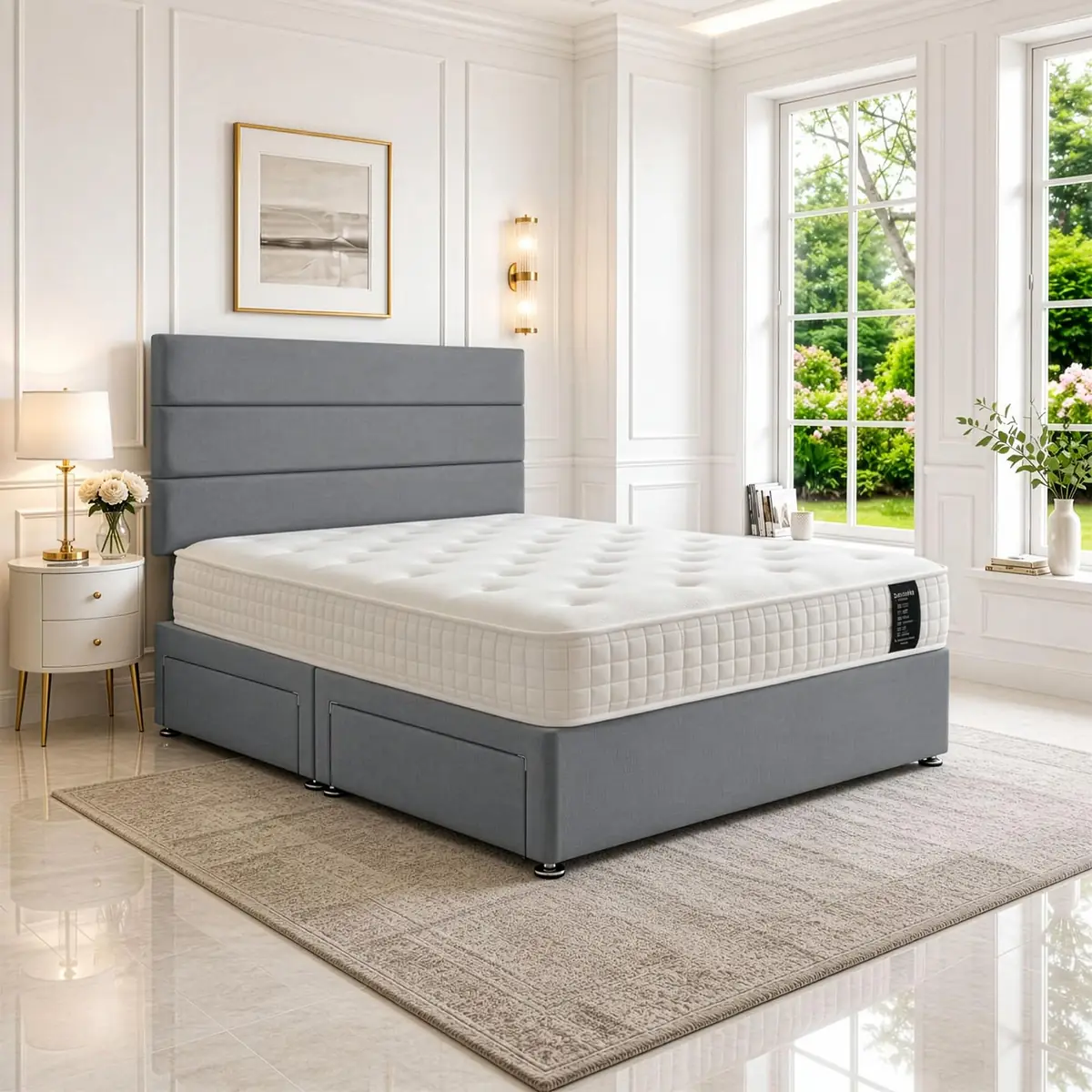 SANA SLEEP Divan Bed with 2 Drawers - Plush Fabric, Optional Orthopaedic Mattress - Image 65