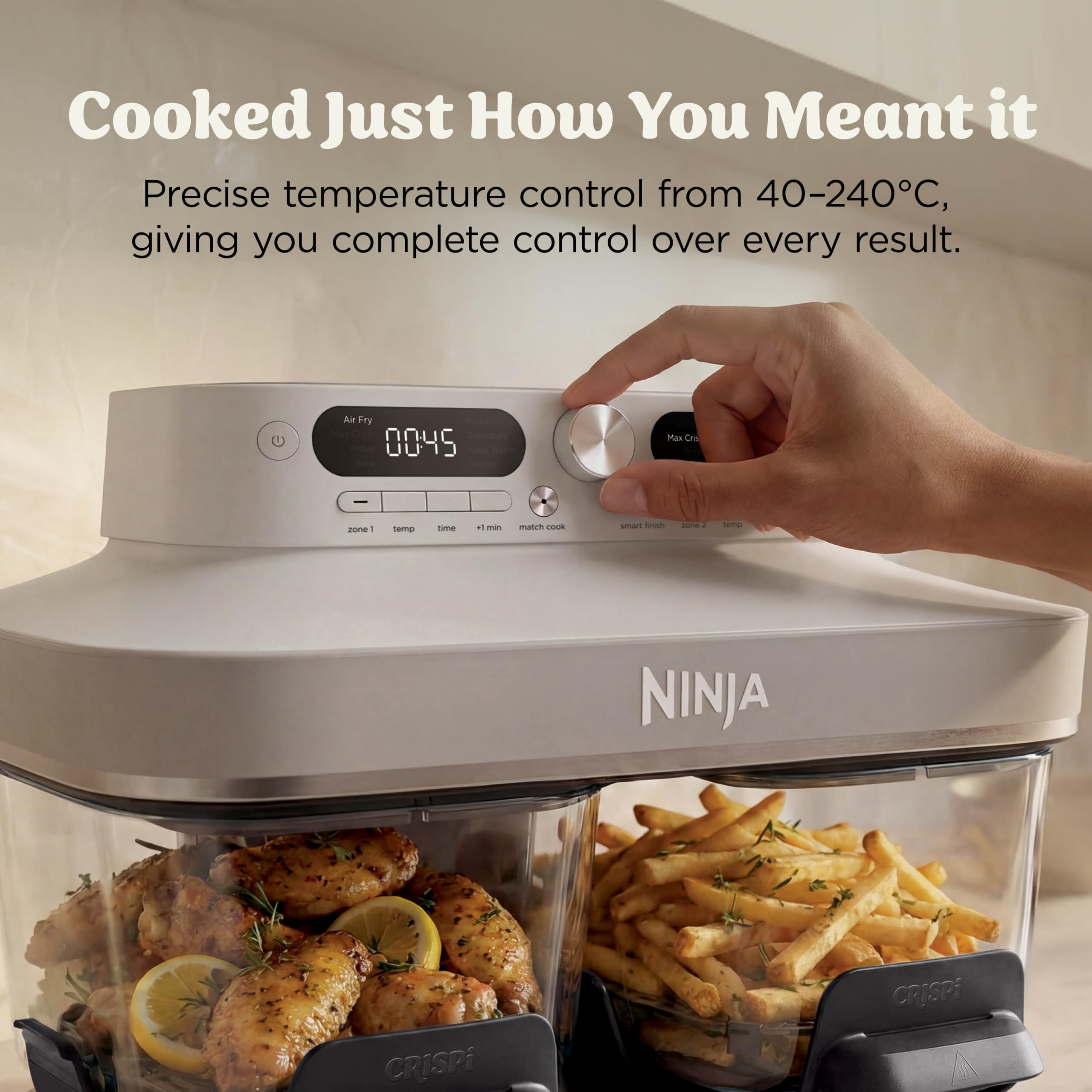 Ninja CRISPi DualZone Glass Air Fryer - Bone, 2-Basket, PFAS-Free Glass - Image 5