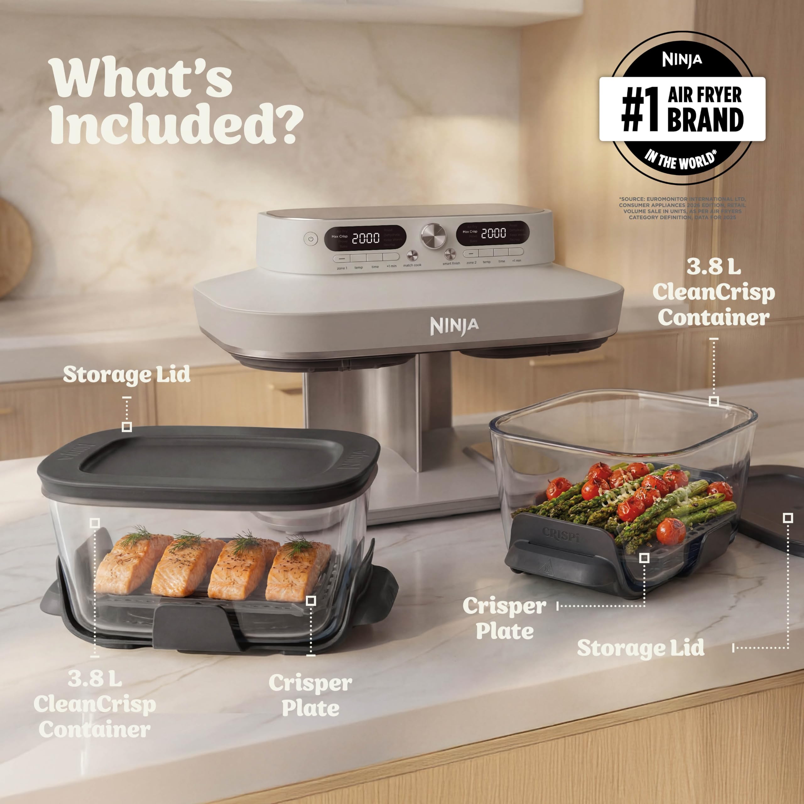 Ninja CRISPi DualZone Glass Air Fryer - Bone, 2-Basket, PFAS-Free Glass - Image 6