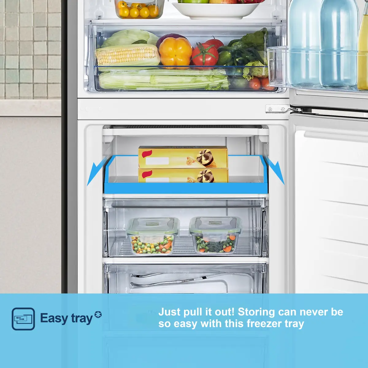 Fridgemaster Freestanding Fridge Freezer - Silver, 252L, 55cm, 50/50 Split - Image 6