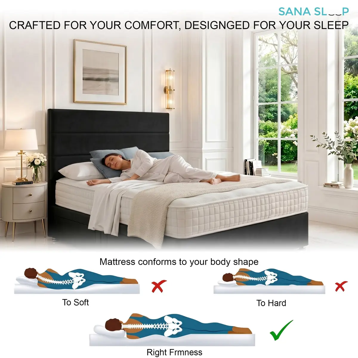 SANA SLEEP Divan Bed with 2 Drawers - Plush Fabric, Optional Orthopaedic Mattress - Image 100