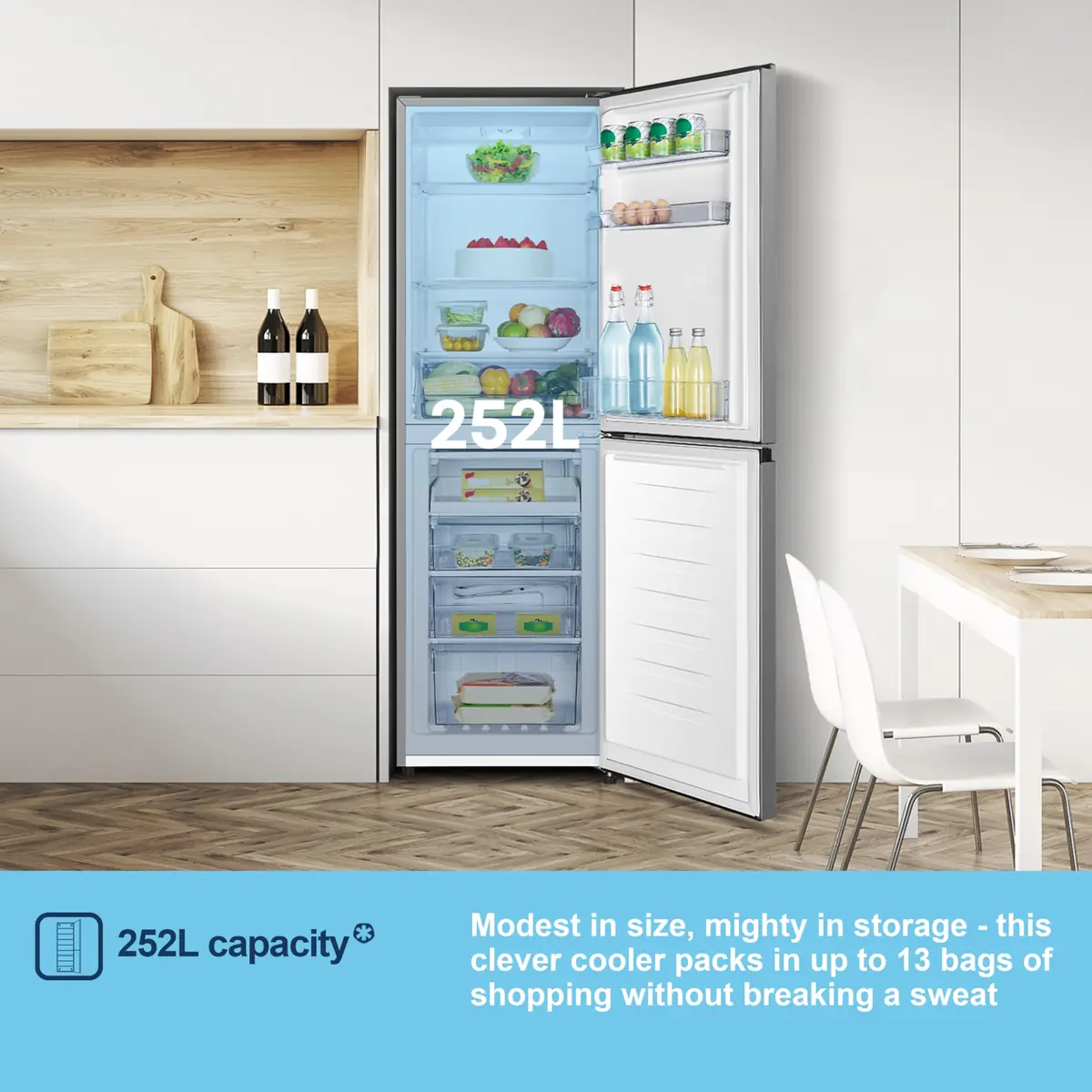 Fridgemaster Freestanding Fridge Freezer - Silver, 252L, 55cm, 50/50 Split - Image 5