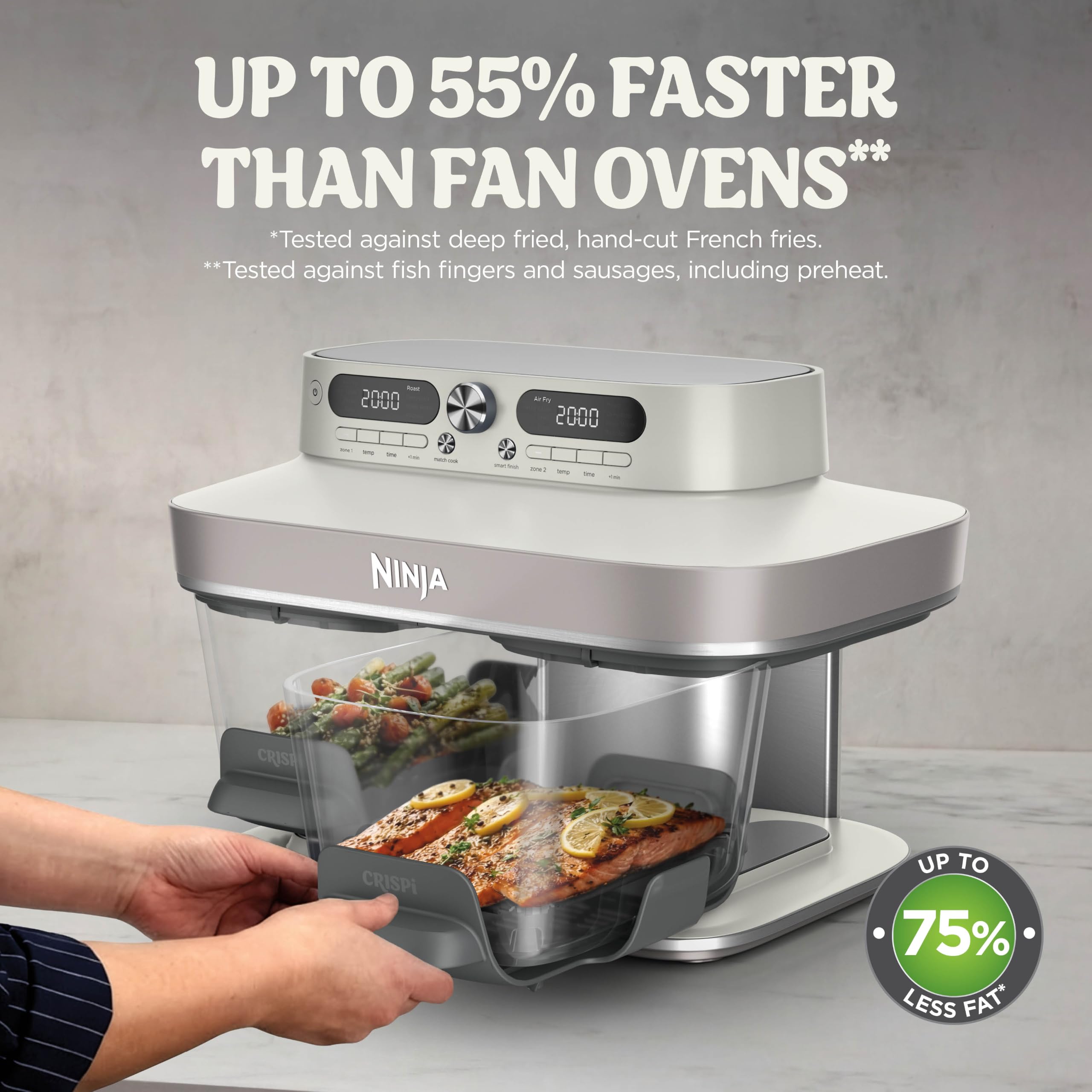 Ninja CRISPi DualZone Glass Air Fryer - Bone, 2-Basket, PFAS-Free Glass - Image 12