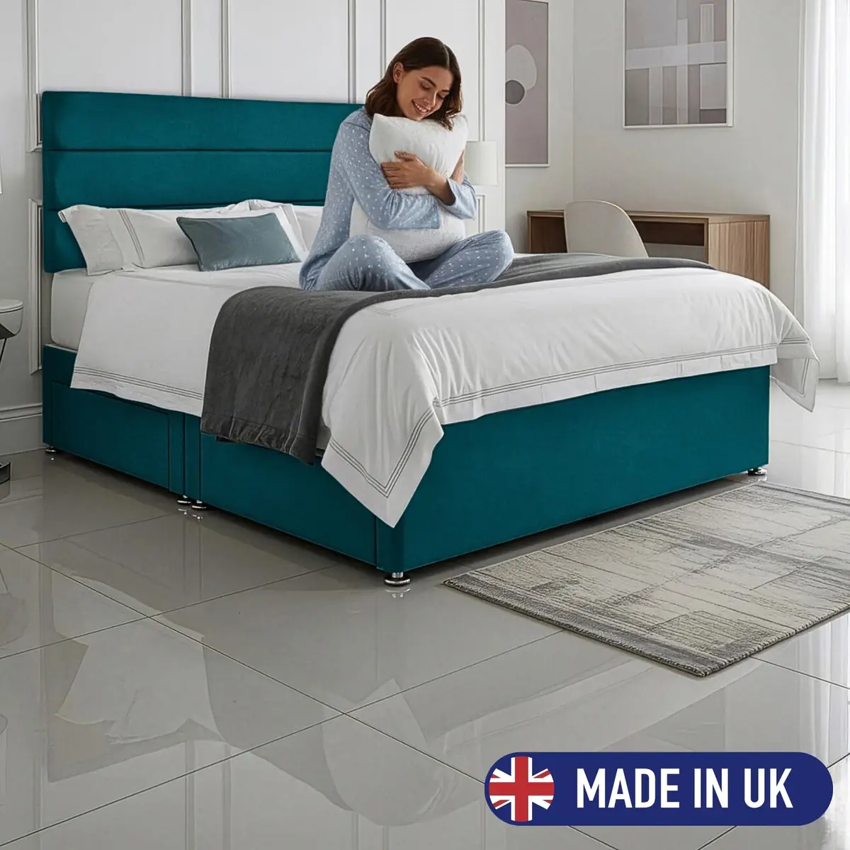 SANA SLEEP Divan Bed with 2 Drawers - Plush Fabric, Optional Orthopaedic Mattress - Image 89