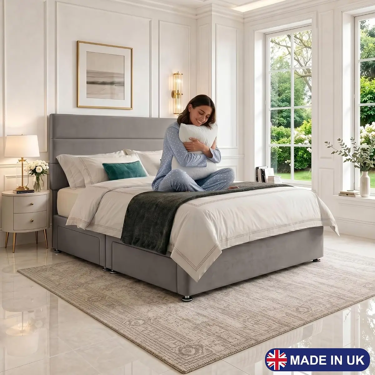 SANA SLEEP Divan Bed with 2 Drawers - Plush Fabric, Optional Orthopaedic Mattress - Image 75