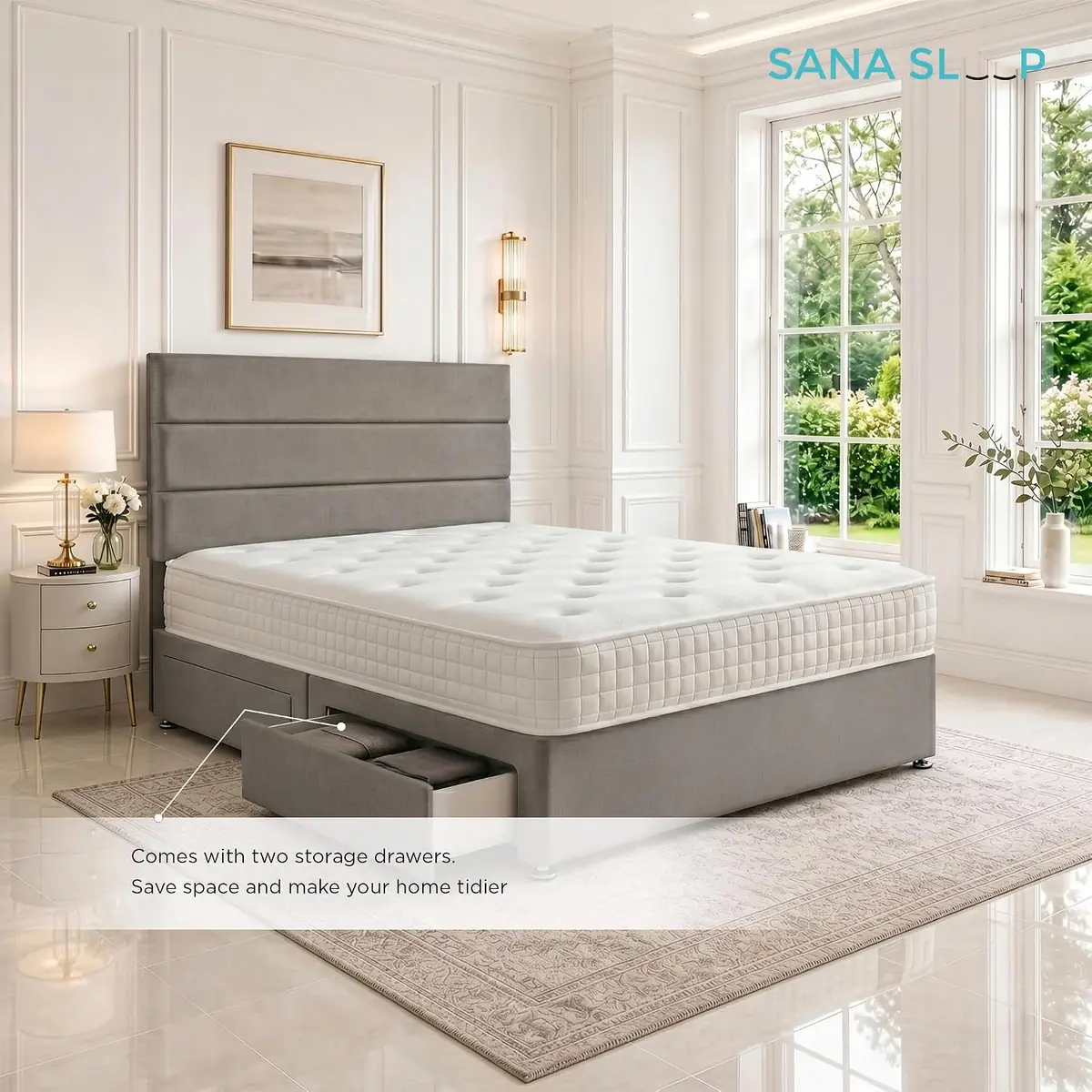 SANA SLEEP Divan Bed with 2 Drawers - Plush Fabric, Optional Orthopaedic Mattress - Image 72