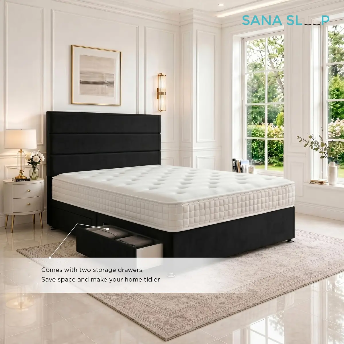 SANA SLEEP Divan Bed with 2 Drawers - Plush Fabric, Optional Orthopaedic Mattress - Image 99
