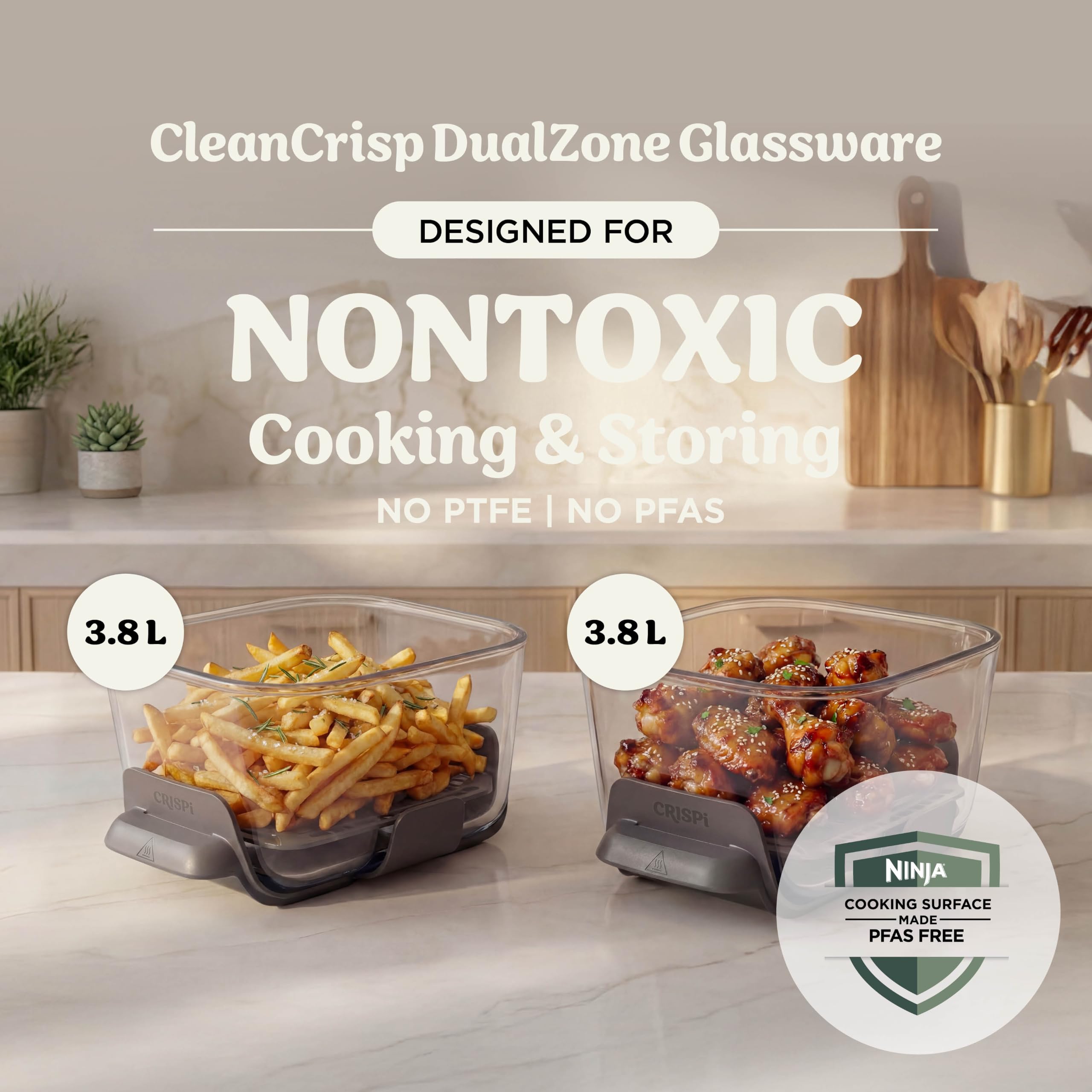 Ninja CRISPi DualZone Glass Air Fryer - Bone, 2-Basket, PFAS-Free Glass - Image 3