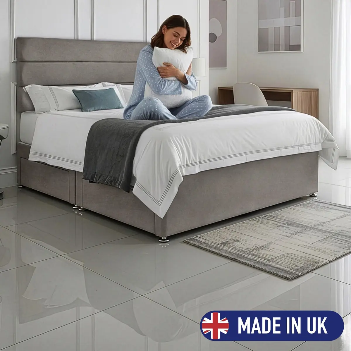 SANA SLEEP Divan Bed with 2 Drawers - Plush Fabric, Optional Orthopaedic Mattress - Image 96