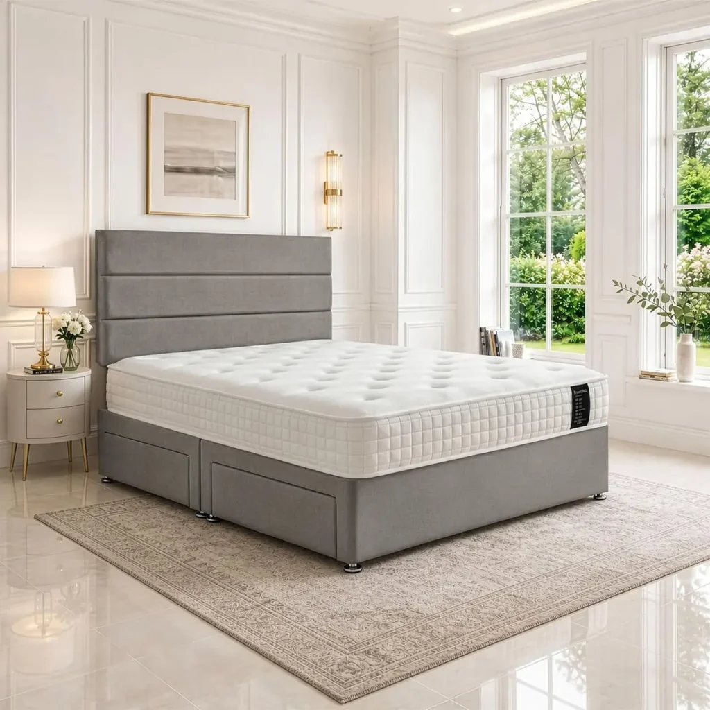 SANA SLEEP Divan Bed with 2 Drawers - Plush Fabric, Optional Orthopaedic Mattress