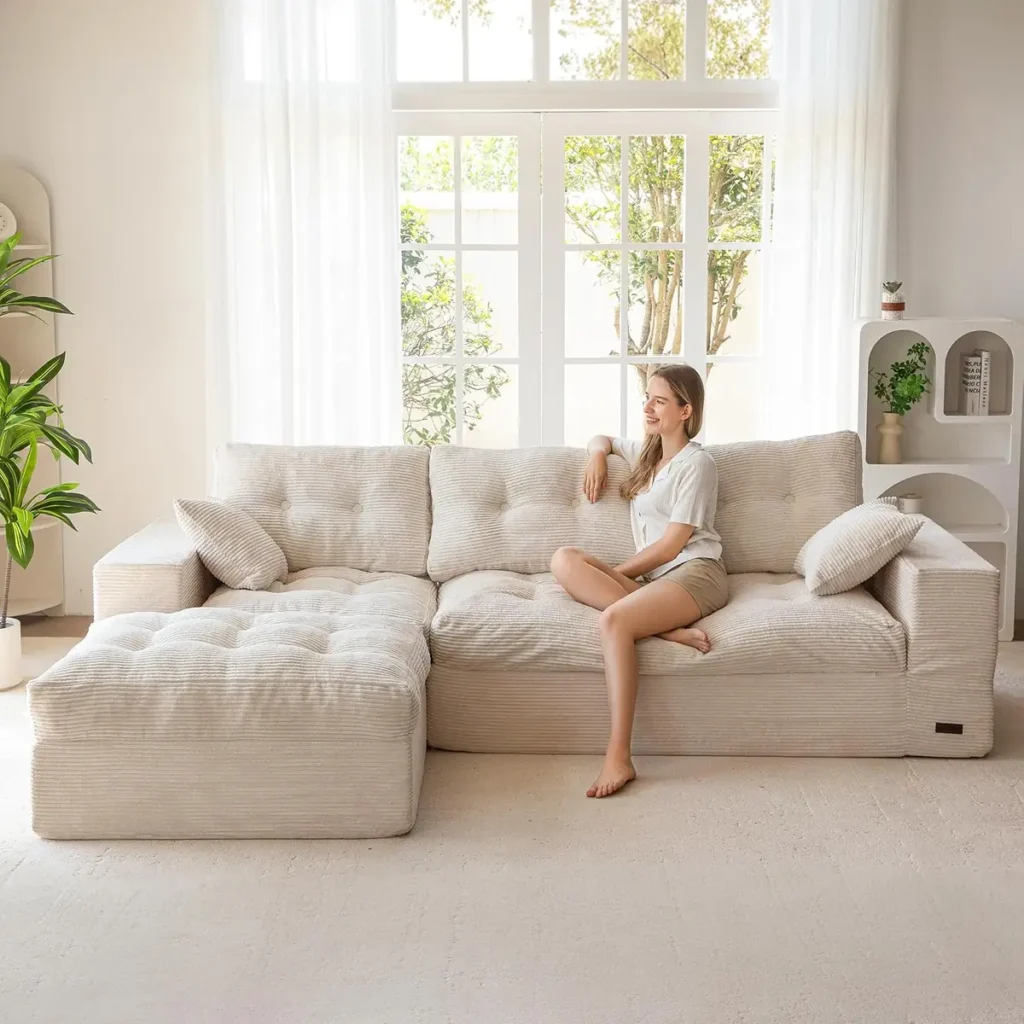 MAXYOYO Modular Corner Sofa - Jumbo Cord Corduroy, 3-4 Seater, L-Shape